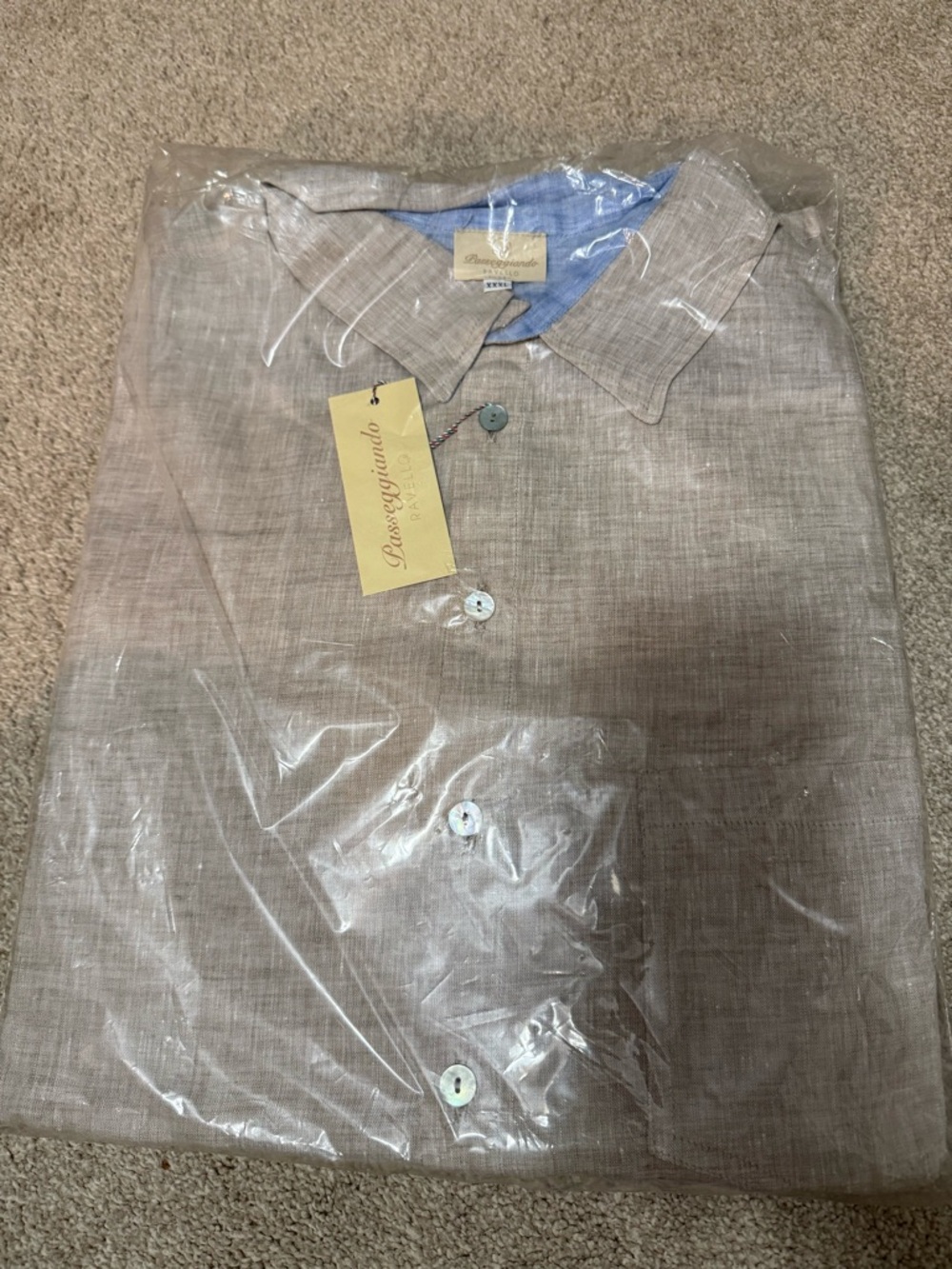Men’s Tan Linen Button Down Shirt